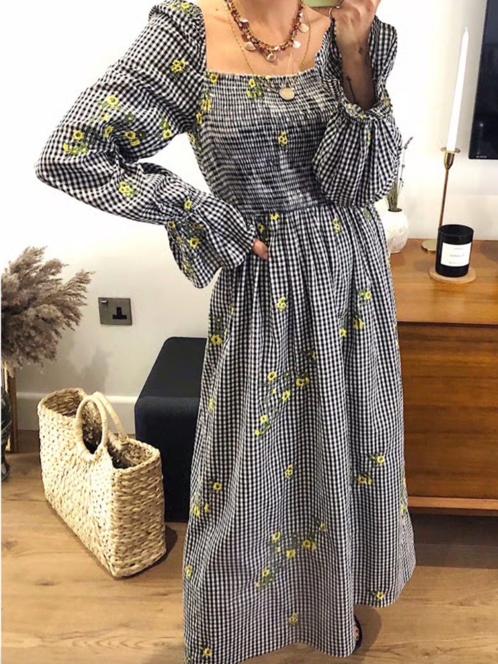 Never Fully Dressed Monochrome Daisy Gingham Dress